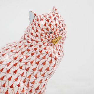 Herend Porcelain Fishnet Cat Figurine