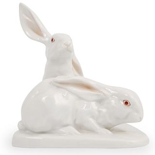 Herend Porcelain Double Naturalistic Rabbit