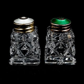 Danish Sterling Enamel and Glass Shakers