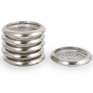 (6 Pc) Sterling Silver & Crystal Coasters