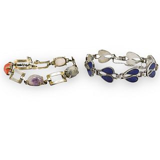 (2 Pc) Sterling and Semi Precious Stone Bracelets