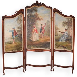 (3 Pc) Victorian Painted Panel Screen