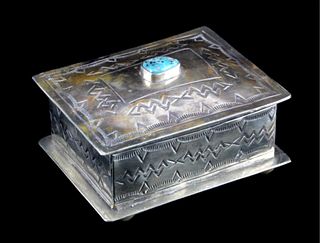 Navajo Style J. Alexander Turquoise Set Silver Box