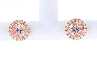 Morganite and Diamond 14K Rose Gold Stud Earrings