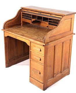Quarter Sawn Oak Roll Top Secretary Desk C. 1900