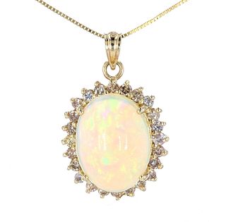 Lightning Ridge Opal & Diamond 14K Gold Necklace