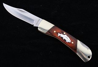 Buffalo Silver Trout Inlay Rosewood Pocket Knife