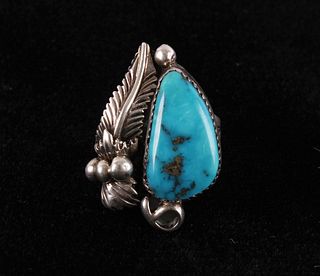 Navajo Morenci Turquoise Signed Silver Ring