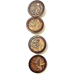 SET OF 4 DIVISION ONE LEATHER IN WOOD BUTTONS