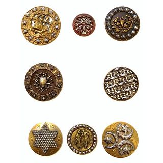 EIGHT DIVISION 1 BRASS AND CUT STEEL TRIMMED BUTTONS
