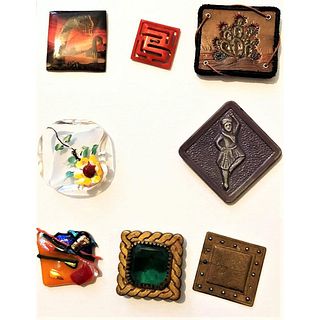 EIGHT SQUARE/RECTANGLE BUTTONS WITH VARIOUS DESIGNS