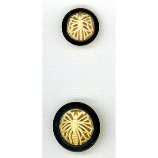 TWO FAUX IVORY CELLULOID PIERCED INSECT BUTTONS