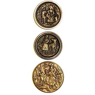 THREE DIVISION 1 BRASS CHILDRENS STORY PICTURE BUTTONS
