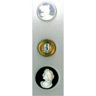 THREE DIVISION ONE GLASS AND BLACK GLASS HEAD BUTTONS