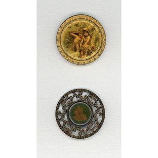 2 BEAUTIFUL DIV. 1 LITHO BUTTONS WITH CELLULOID SHIELDS
