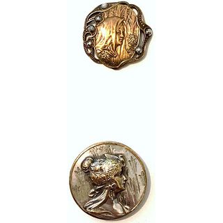 2 DIVISION 1 METAL BUTTONS FROM THE ART NOUVEAU PERIOD