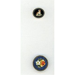 TWO DIVISION 1 AND DIVISION 3 PICTORIAL MOSAIC BUTTONS