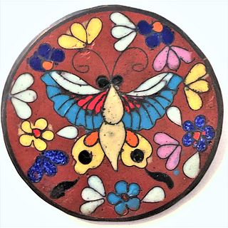 A CHINESE CLOISONNE BUTTON OF A COLORFUL BUTTERFLY