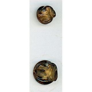 TWO NATURAL SHADED HORN DIVISION 1 BUTTONS OF DOGS