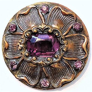 ONE PRETTY LARGE GAY 90 BUTTON WITH LAVENDAR JEWELS