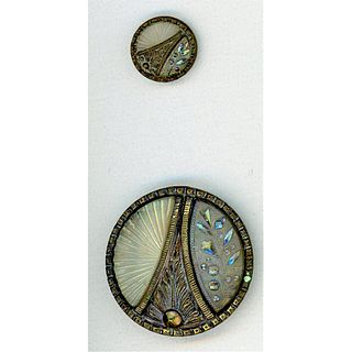 A PAIR OF GLASS SET IN METAL 19TH CENTURY BUTTONS