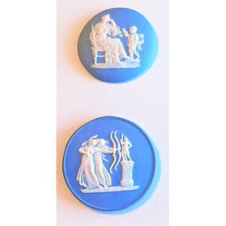 TWO 20TH CENTURY BLUE JASPERWARE BUTTONS BY MLB