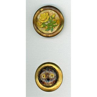 TWO DIVISION 1 REVERSE INTAGLIO HAND PAINTED BUTTONS