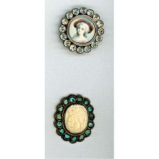 2 NATURAL MATERIAL BUTTONS INCL. AN EARLY HAND PAINTING