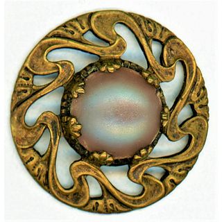 A DIVISION ONE PIERCED BRASS AND SAPHIRET GLASS BUTTON