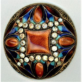 AN EXQUISITE MULTI COLORED ENAMEL BUTTON WITH PASTE OME