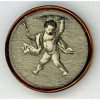 AN 18TH CENTURY STEEL ENGRAVED BUTTON UNDER GLASS