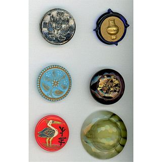A GROUPING OF 6 DIV. 1 AND DIV. 3 GLASS BUTTONS