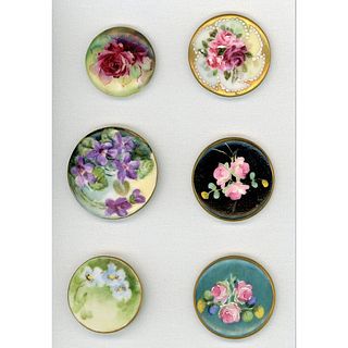 GROUP OF 6 HAND PAINTED EARLY 20TH C. PORCELAIN BUTTONS