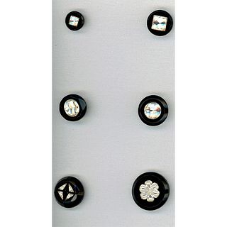 GROUP OF 6 PRECISION INLAY BLACK GLASS BUTTONS