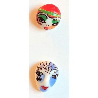 TWO COLORFUL REALISTIC LAMPWORK GLASS HEAD BUTTONS