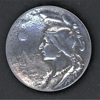 A DIV. 1 SAND CAST SILVER BUTTON OF AN AMERICAN INDIAN