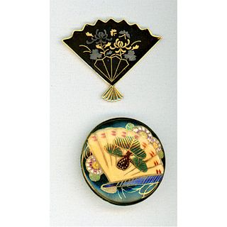 TWO DIVISION 3 ASSORTED MATERIAL JAPANESE FAN BUTTONS