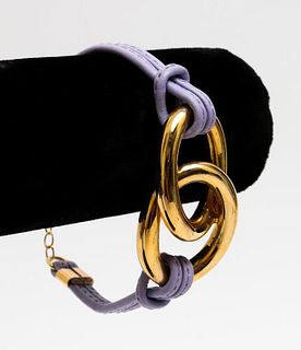 18K Yellow Gold Dual Link Leather Bracelet