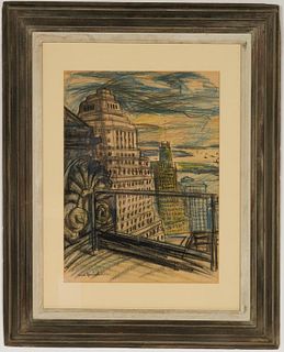 Carl Sprinchorn "New York City" Crayon on Paper