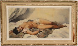 Cesar Vilot "Reclining Nude" Oil on Canvas
