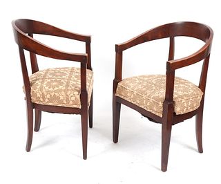 Barrel Back Arm Chairs, Pair