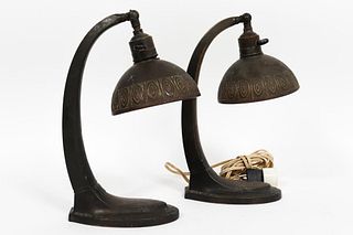 Art Deco / Jugendstil Cast Metal Table Lamps, Pair