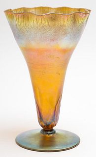Nash Iridescent Art Glass Ruffled Rim Vase