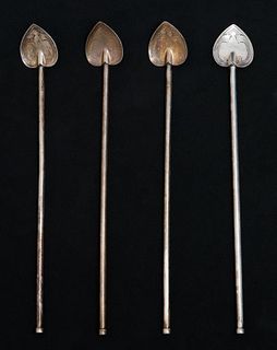 Sterling Silver "Heart" Iced Tea Straw Spoons, 4