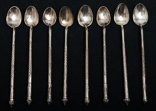 Cambodian Handcrafted Silver Spoons, Set of 8