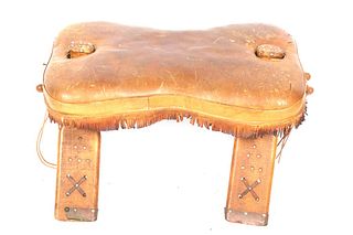 Egyptian Leather & Wood Camel Saddle Footstool