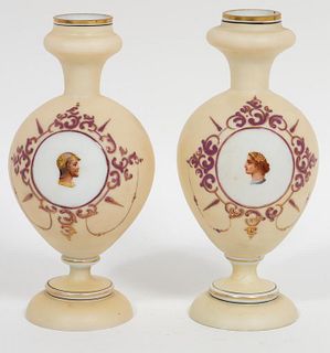 Neoclassical Style Opaline Glass Mantel Vases, Pr