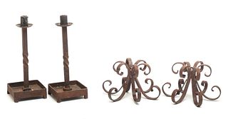 Wrought Iron Candlesticks, Two Pair