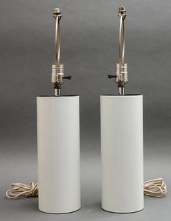 Modern Enameled Column Table Lamps, Pair