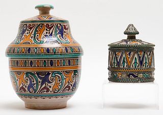 Moroccan Ceramic Covered Box and Urn, 2
